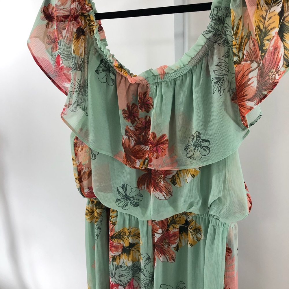 Express Spring Floral Layered Green Flowy Dress L - Picture 5 of 7